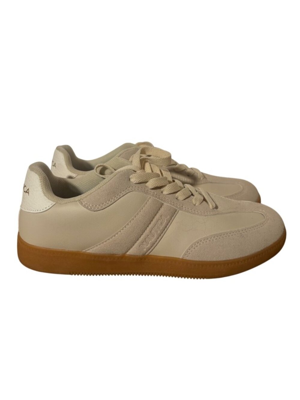 Nautica Keota Womens Fashion Sneakers Size 7.5 Cream Color Faux Leather